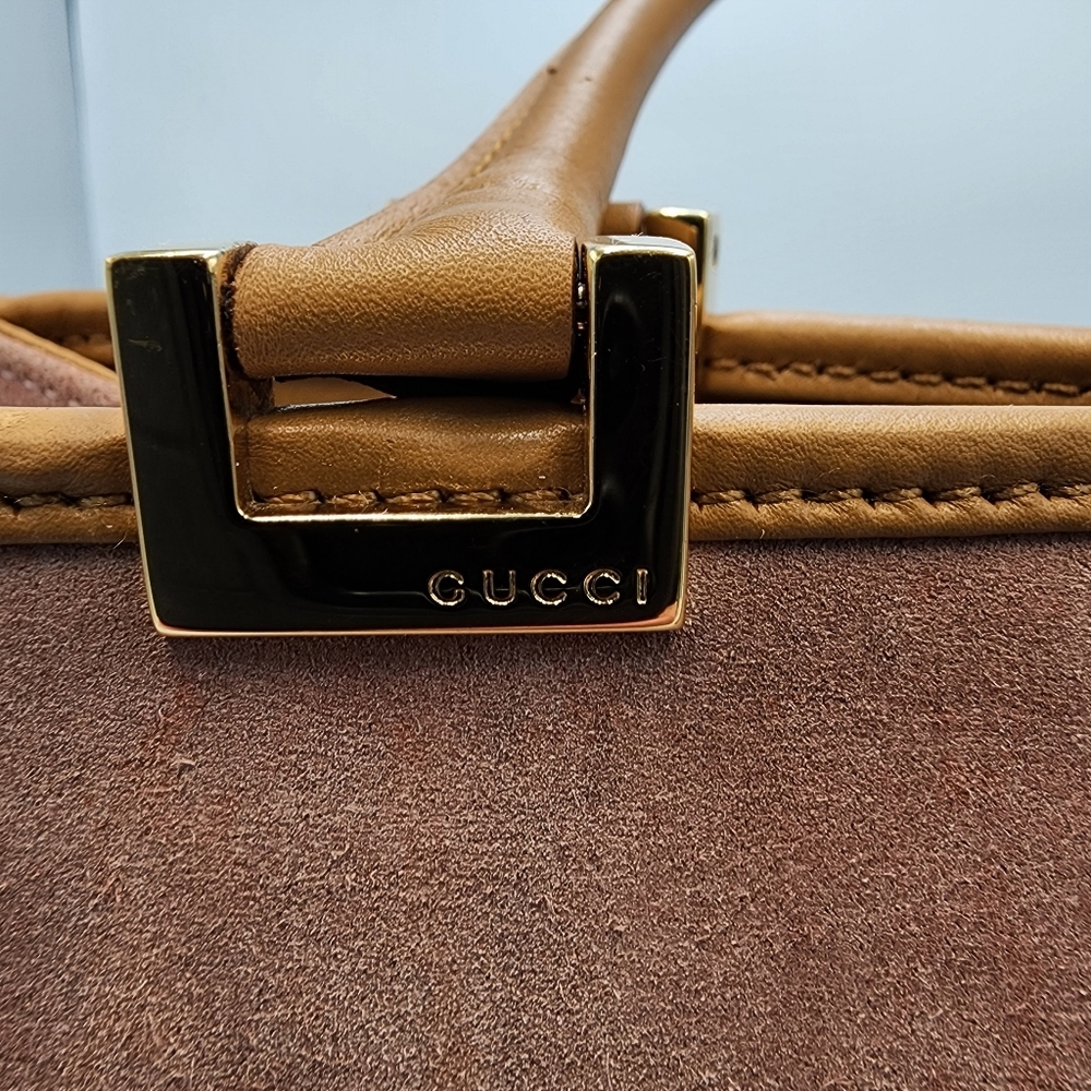 GUCCI Jackie Tote Satchel Shoulder Bag Purse in Pink Suede with Tan Leather Trim - Picture 10 of 10